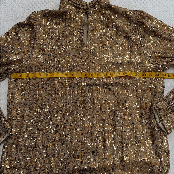 ANN TAYLOR Women's XL Gold Sequin Mock Neck Blouse - Picture 8 of 9